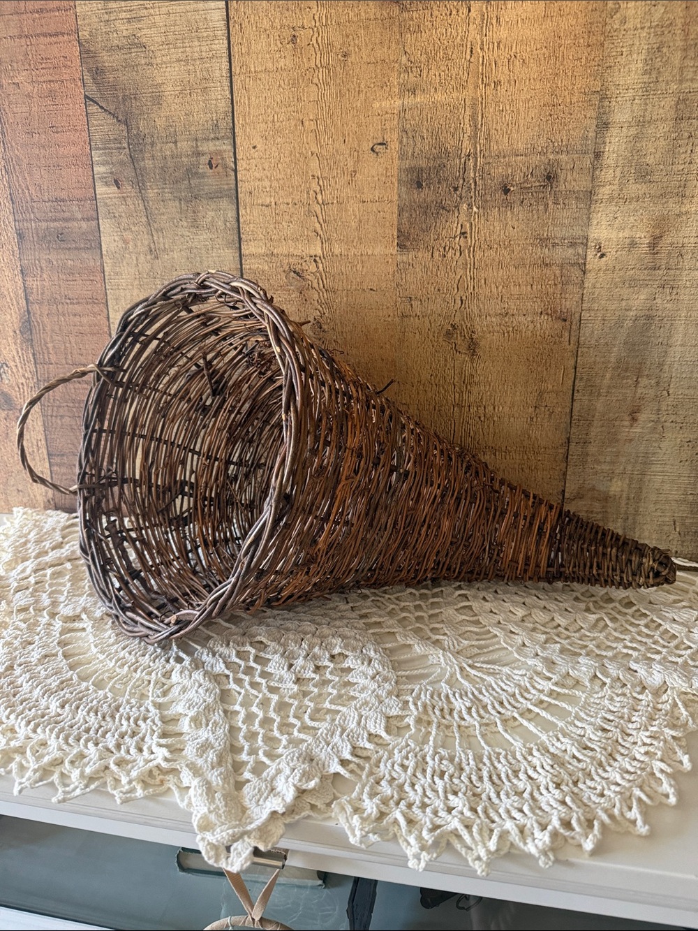 Rustic Woven Grapevine 18” Cornucopia Thanksgiving Fall Decor